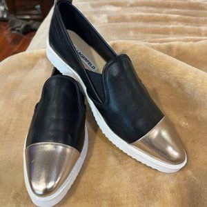 karl lagerfeld NEW Cler Sneakers Loafers White Sole Cap Pointed Toe Metallic